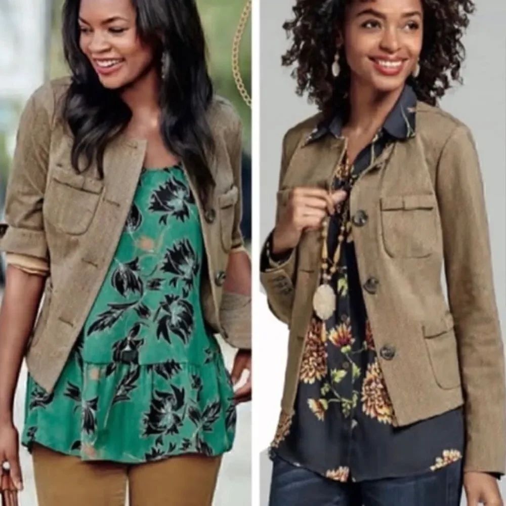 Cabi Penny Herringbone Blazer Jacket Brown